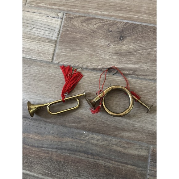 The Unbranded Brand Other - Christmas Holiday Brass Horns Musical‎ Instruments Ornaments Set Of 2